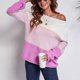 thumbnail image 2 of Suéter de manga larga para mujer, Top con cuello barco a rayas de Color contrastante, Jersey holgado, prendas de punto, color rojo rosa L, 2 of 6