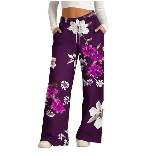 Pantalons pour Femmes, Pantalons Larges à Rayures Imprimées à Cordon de Serrage pour Femmes