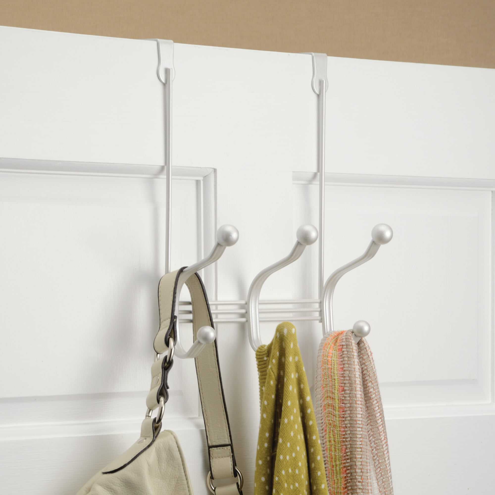 Towels Purses Bedroom and Bathroom Pearl White 18.25 x 5 x 10.75 Hats 6-Hook Rack for Coats Jackets iDesign Classico Metal Over the Door Organizer Robes Closet 