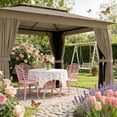 thumbnail image 2 of 12 X 9 FT Double-roof Design Canopy Shelter, Large Outdoor Gazebo with Steel Columns, Outdoor Heavy Duty Party Tent with Mosquito Nettings and Privacy Screens for Backyard, Garden, Lawn, khaki, 2 of 8