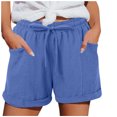 thumbnail image 3 of Shorts for Women 2026 Summer Elastic Waist Drawstring Straight Leg Casual Beach Shorts Loungewear with Pockets, 3 of 7