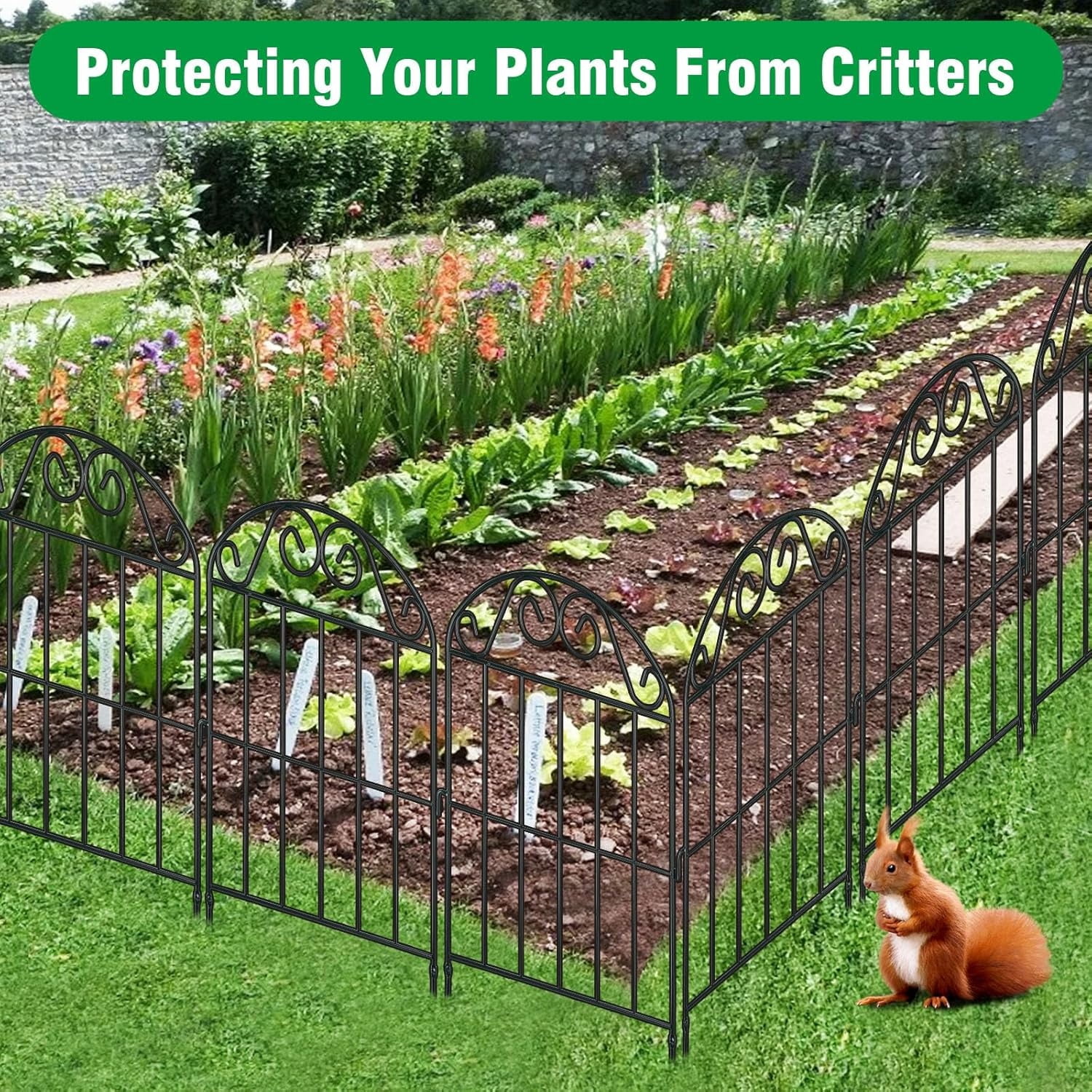 20 Panels Collapsible Garden Fence Animal Barrier, 20 Ft(L) x 24 in(H) Black Rustproof Metal Wire Panel Border for Dogs Rabbits, Flower Edging for Landscape Patio Yard Outdoor Decor