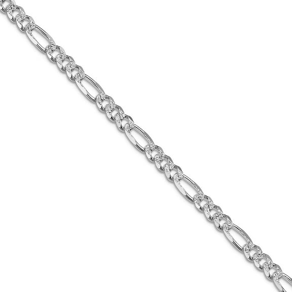 925 Sterling Silver Rhodium Plated 4.3mm Pave Flat Figaro Chain Necklace 18 Inch Chain Necklace for Women and Men