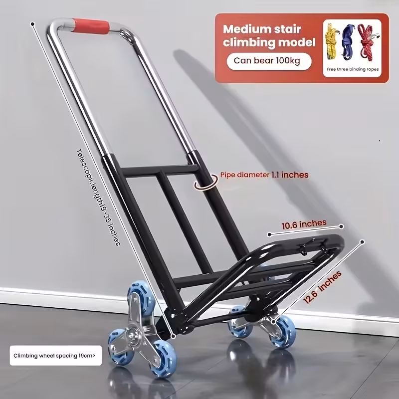 Heavy Duty Folding Hand Truck with Stair Climbing Wheels, Large Load-Bearing Capacity, Sturdy Metal Frame & Foldable Design for Home, Commercial, Shopping, Moving