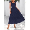 thumbnail image 3 of Vestido largo PRETTYGARDEN de algodón azul marino con cuello cuadrado para mujer, 3 of 9
