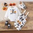 thumbnail image 2 of GobdXE 3 Piece Baby My First Halloween Outfit Long Sleeve Bodysuit Suspender Pants Knotted Hat Holiday Clothing Set Size:12-18 Months, 2 of 9