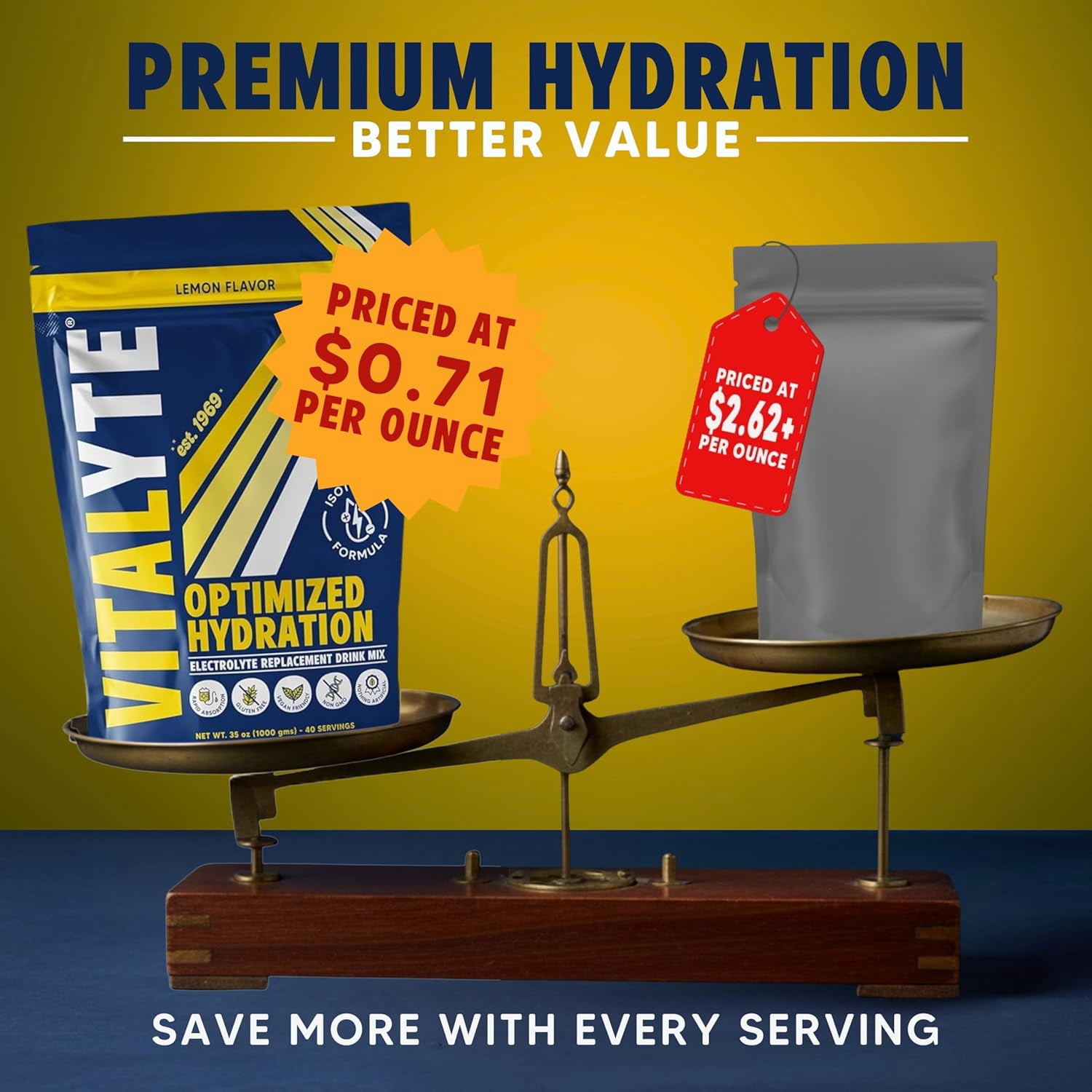 Vitalyte Lemon Electrolyte Powder Mix, Isotonic Hydration, 80 Servings (2-Pack, 35 Oz Each)