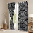 thumbnail image 3 of Homewish Halloween Skull Skeleton Kitchen Curtains,Bohemian Damask Black Out Curtains Pack of 2 (42x63 Each),Black Gray, 3 of 6