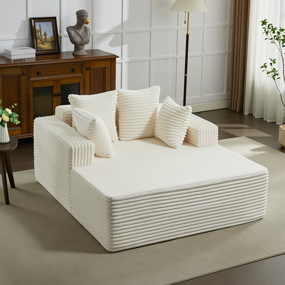 CazToi 61 Inch Oversized Chaise Lounge Chair Corduroy Sofa Bed with 4 Pillows Deep Seat No Assembly