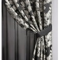 thumbnail image 4 of Chezmoi Collection Kelsey 4-Piece Black Gold Jacquard Floral Hibiscus Window Curtain/Drape Set Sheer Backing, Tieback, Valance, 4 of 6