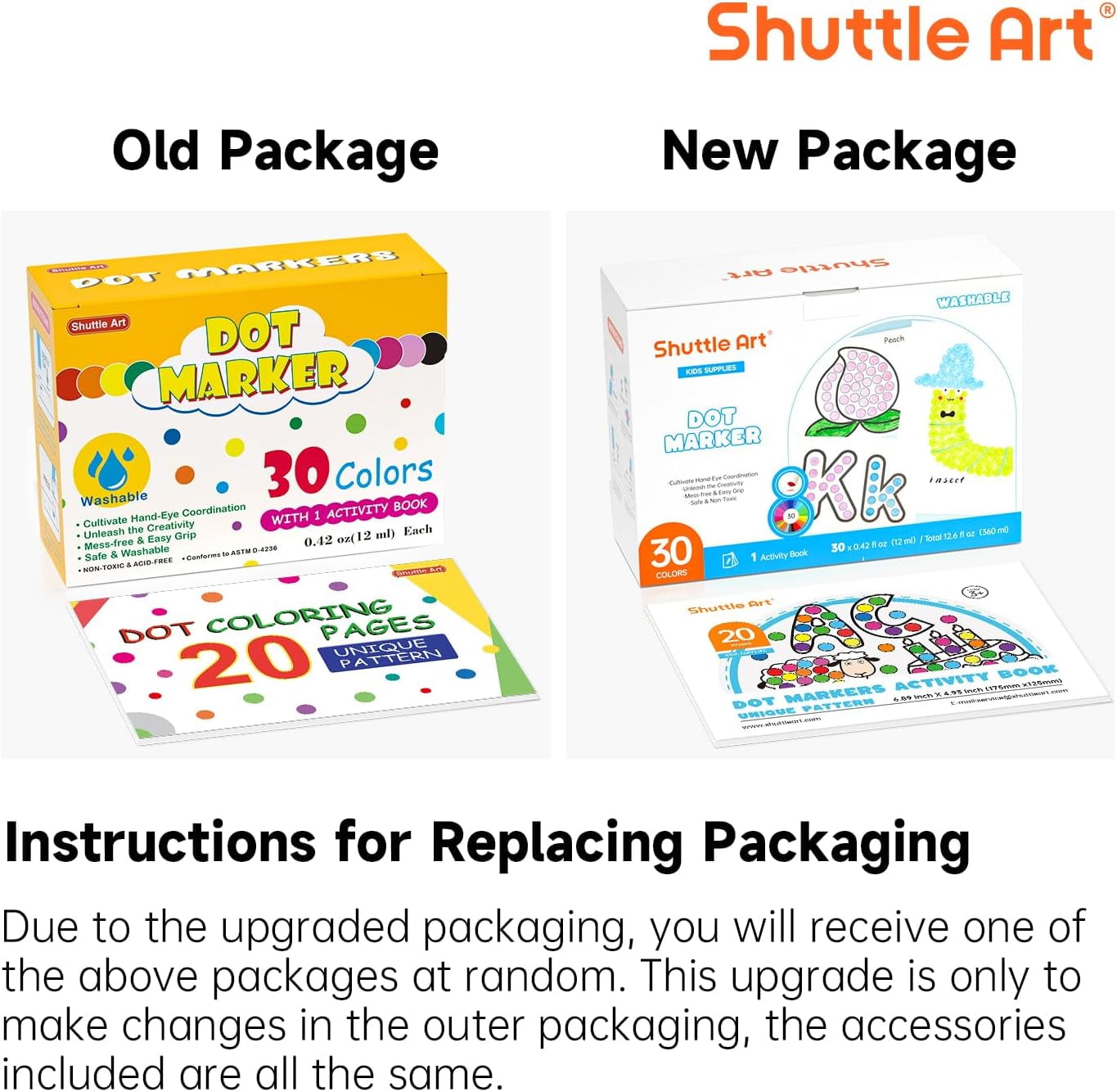 Shuttle Art Dot Markers, 30 Colors Washable with Free Activity Book, Bingo Daubers Supplies, Non Toxic Water-Based Dot Art Markers