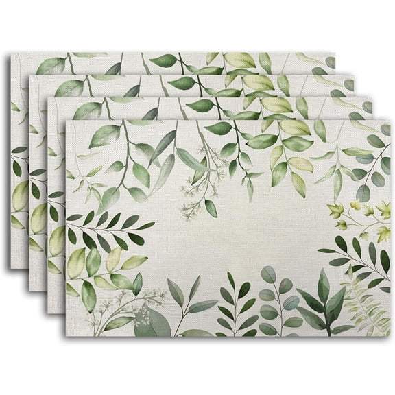 Eucalyptus Rustic Placemats Cottagecore Botanical Tablemats Resistant Place Mats Kitchen Decor Dining Decoration for Party, Washable Floral Placemats Set of 4