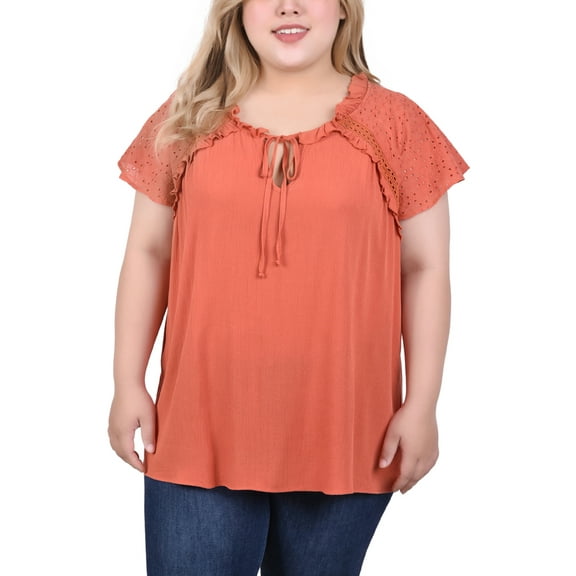 NY Collection Plus Size Eyelet Sleeve Blouse