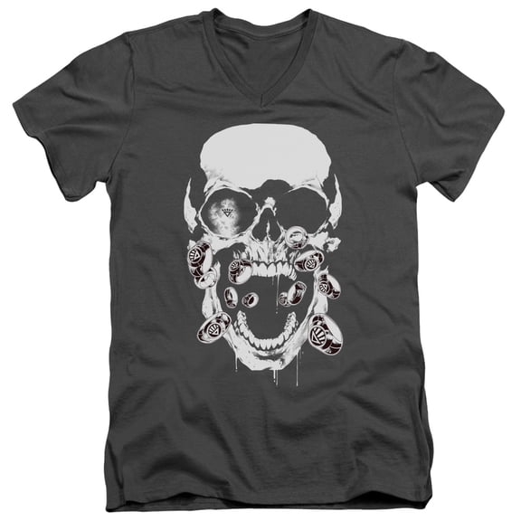 Green Lantern Black Lantern Skull S/S Adult V-Neck T-Shirt Charcoal