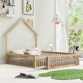 thumbnail image 3 of EUROCO Full Size Floor Bed, House Platform Bed with Guardrails, Natural, 3 of 14