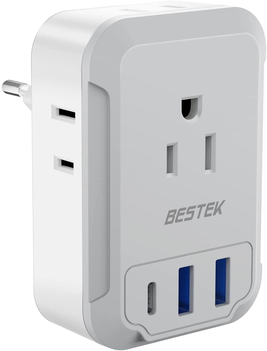 European Travel Plug Adapter, BESTEK Voltage Converter with 4 Outlets 3 USB (1 PD 20W), Type C