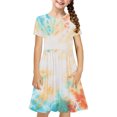 thumbnail image 2 of MKOSPLRT Casual Summer Dresses for Girl Short Sleeve Twirly Skater Dress Crew Neck Swing Pleated Dress Tie Dye A Line Dresses 4-14Y, 2 of 7
