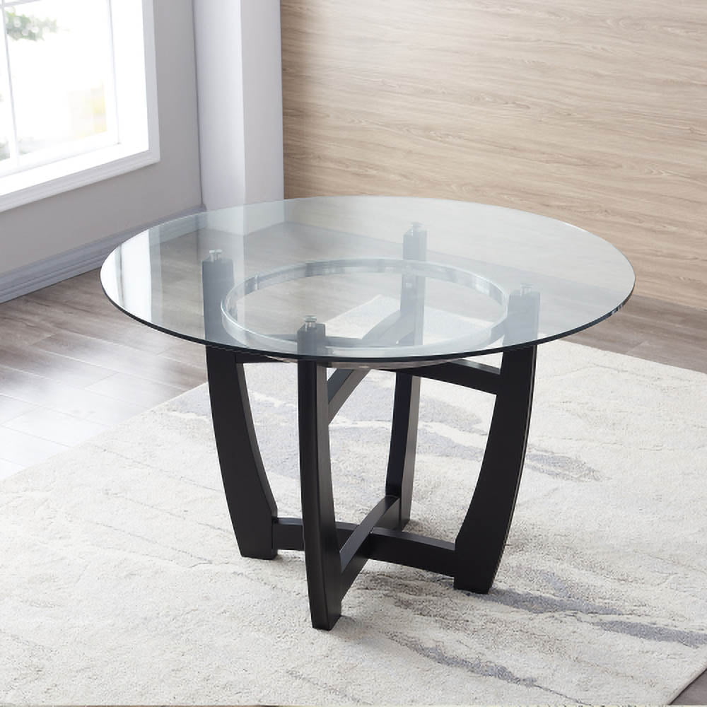 Ailsa 42 Inch Round Glass Top Dining Table With Solid Wood Base Glass