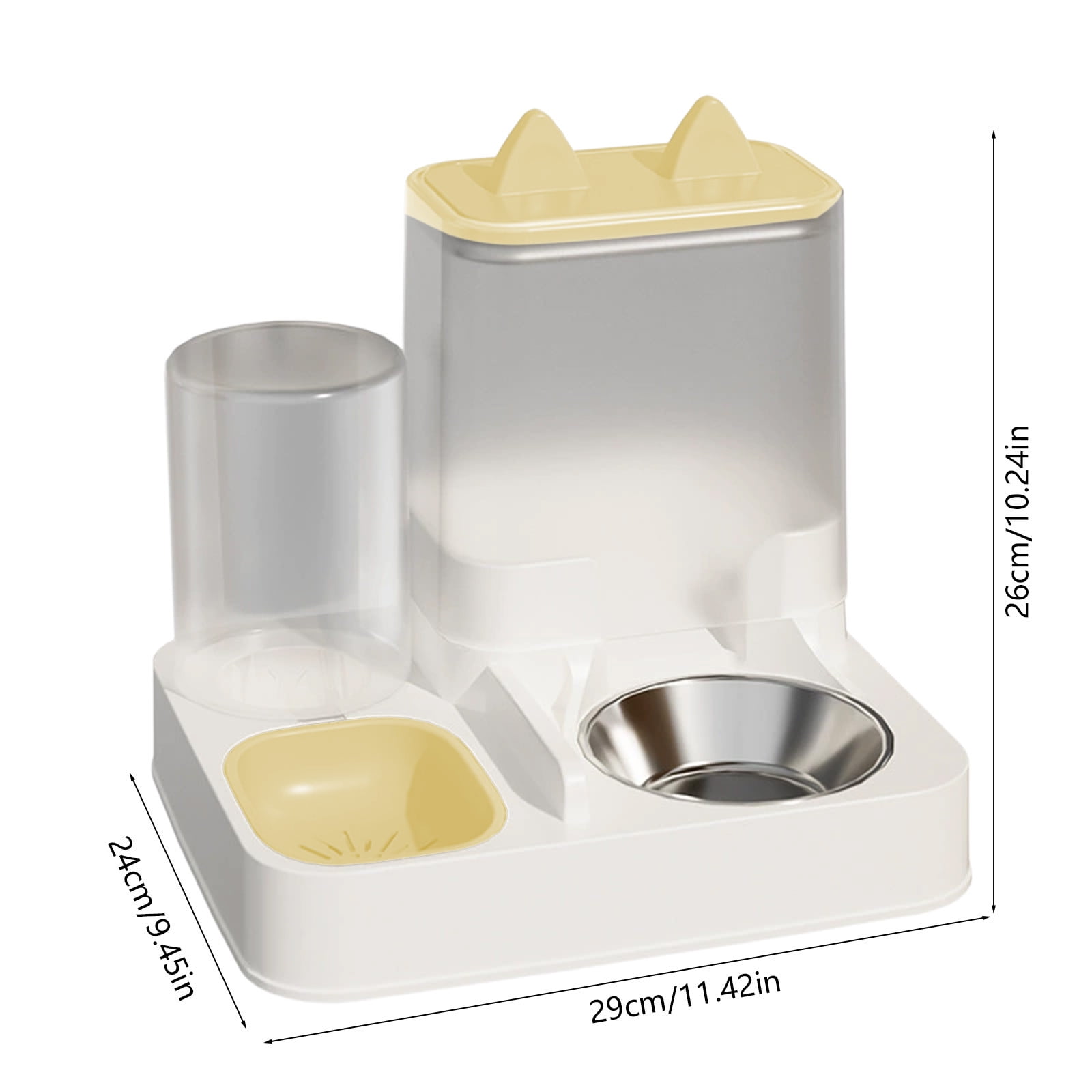 Yellow 2 In 1 Automatic Pet Feeder And Waterer For Dogs And Cats With Stainless Steel Bowl And 2.2L Capacity