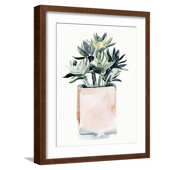 Art.com Potted Succulent IV Art Print by Jennifer Parker, Brown Frame Wall Art, 17" x 21"