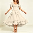 thumbnail image 3 of LEKWK Renaissance Dress Women Puff Short Sleeve Ruffled Hem Medieval Dress Corset Waist High Low Flowy Maxi Sundress Halloween Costumes, 3 of 8