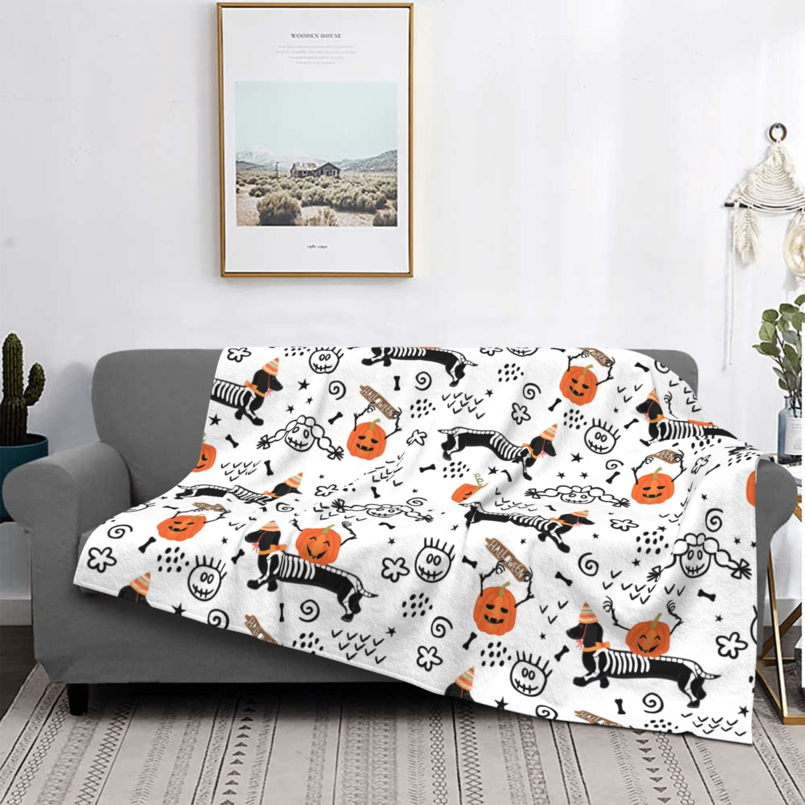 Throw Blanket for Couch - halloween pumpkin dog Soft Comfy Lightweight Cozy Warm Throw Blanket, Fuzzy Plush Flannel Blanket & Throws for Sofa and Bed All Season
