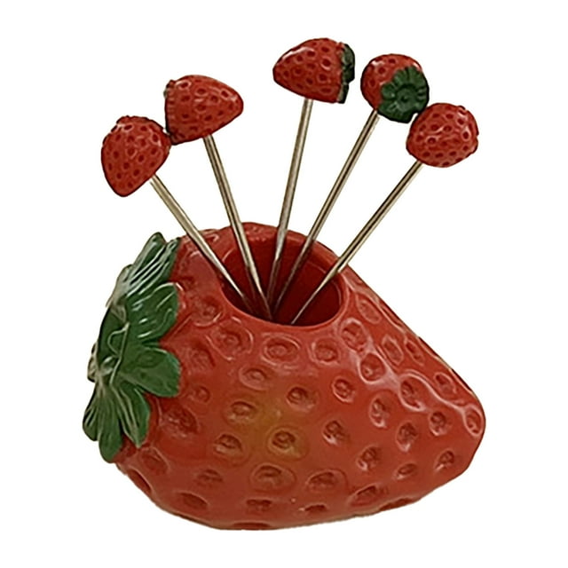 Ensemble de 6 Fourchettes à Fruits Forme Mignonne Multi Fonction en Acier Inoxydable avec Support Mini Fourchettes Cure-Dents pour Enfants Adultes
