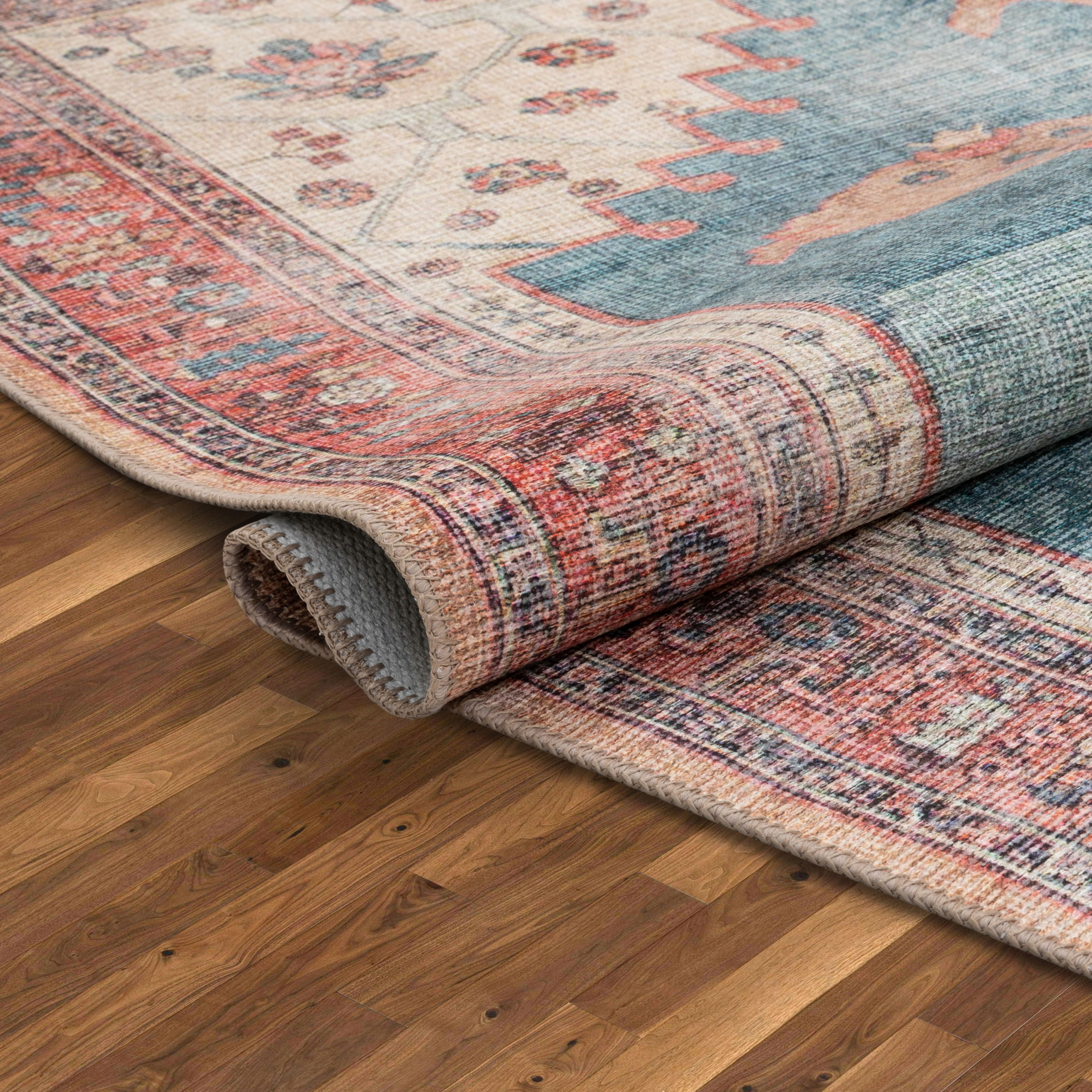 Well Woven Lotus Towne Terra Blue Vintage Medallion Persian 2'7" x 9'10" Runner Machine Washable Flat-Weave Area Rug