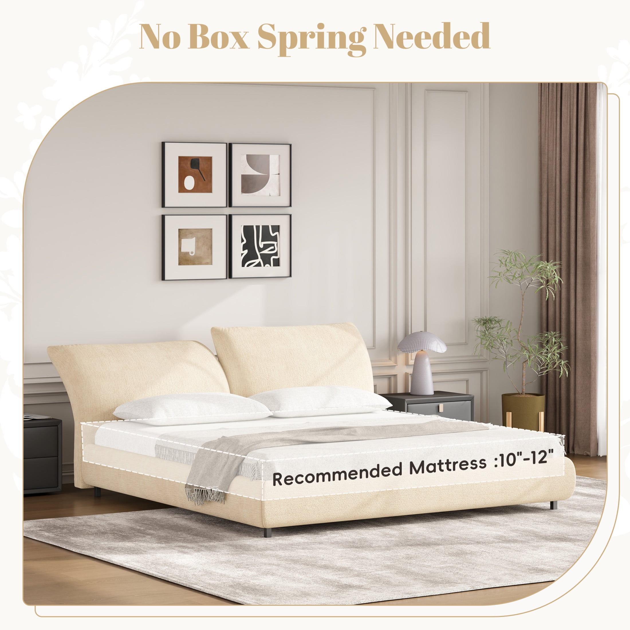 Christopher Knight Home King Upholstered Bed Frame with Adjustable Cushions, Beige