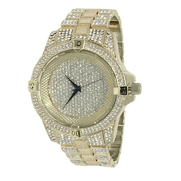 Men's Fully Bling Yellow Gold Finish Ice Master Simulated Lab Diamond Wrist Watch