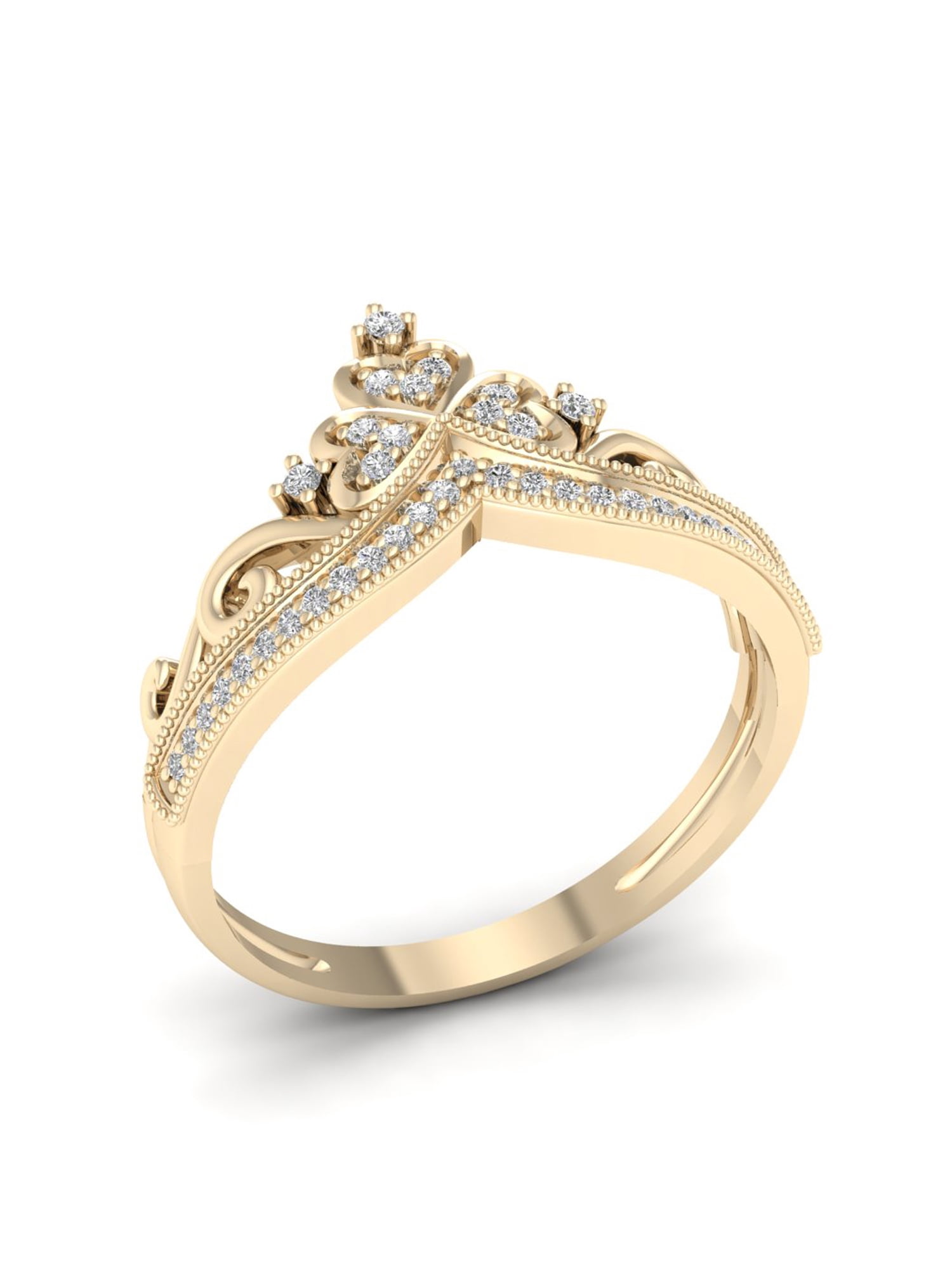1/8ct TDW Diamond 10K Yellow Gold Crown Fashion Ring