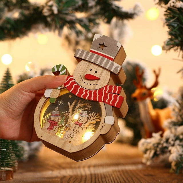 Christmas Decoration, Luminous Christmas Ornament Reusable LED Light Emitting Wooden For Window