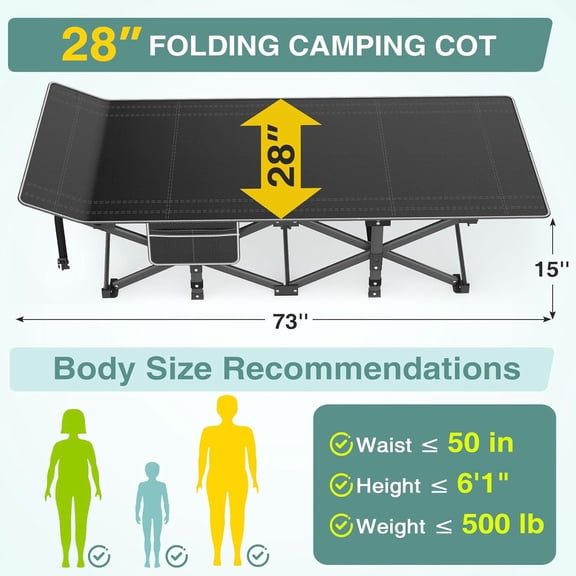 Camping Cot for Adults, Heavy-Duty Portable Cot Bed with Mattress