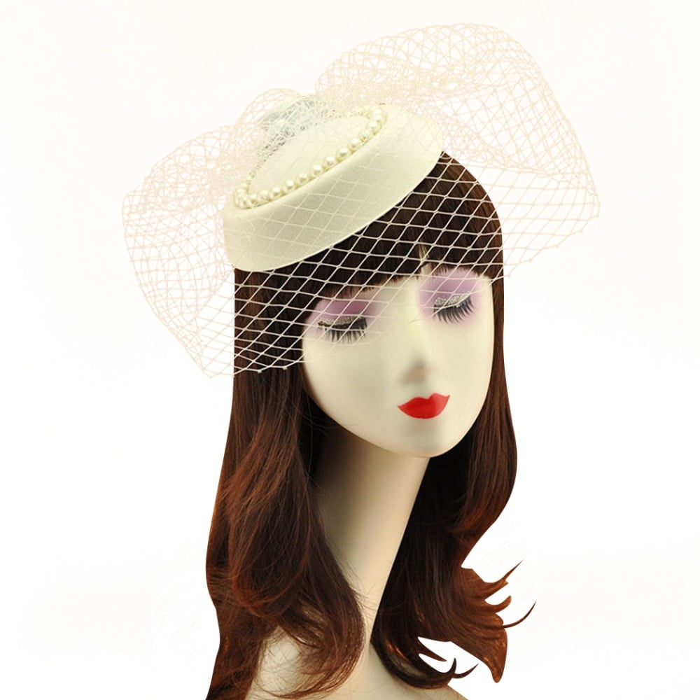 Net Fascinator Hat Fake Pearl Tea Party 