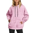 thumbnail image 2 of Eryao Hoodies for Women Casual Sherpa Fleece Hooded Sweatshirts Solid Color Long Sleeve Plush Pullover Tops with Pockets,Pink,XL, 2 of 5