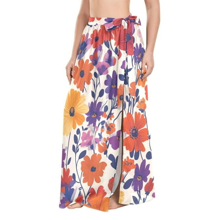 FORMRS Beach Sarong for Women Semi-Sheer Wrap Skirt Swimsuit Cover Up  Colorful Flowers Pattern