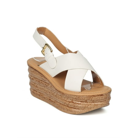 Slingback Cork Wedges - Women Cross Strap Faux Cork Slingback Platform Wedge Sandal HI38