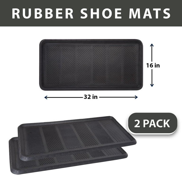 ART & ARTIFACT Rubber Boot Tray Wet Shoe Tray for Entryway Indoor Outdoor Snow  Boot Mat Extra Large Shoe Tray 32' x 16', Black, Damask