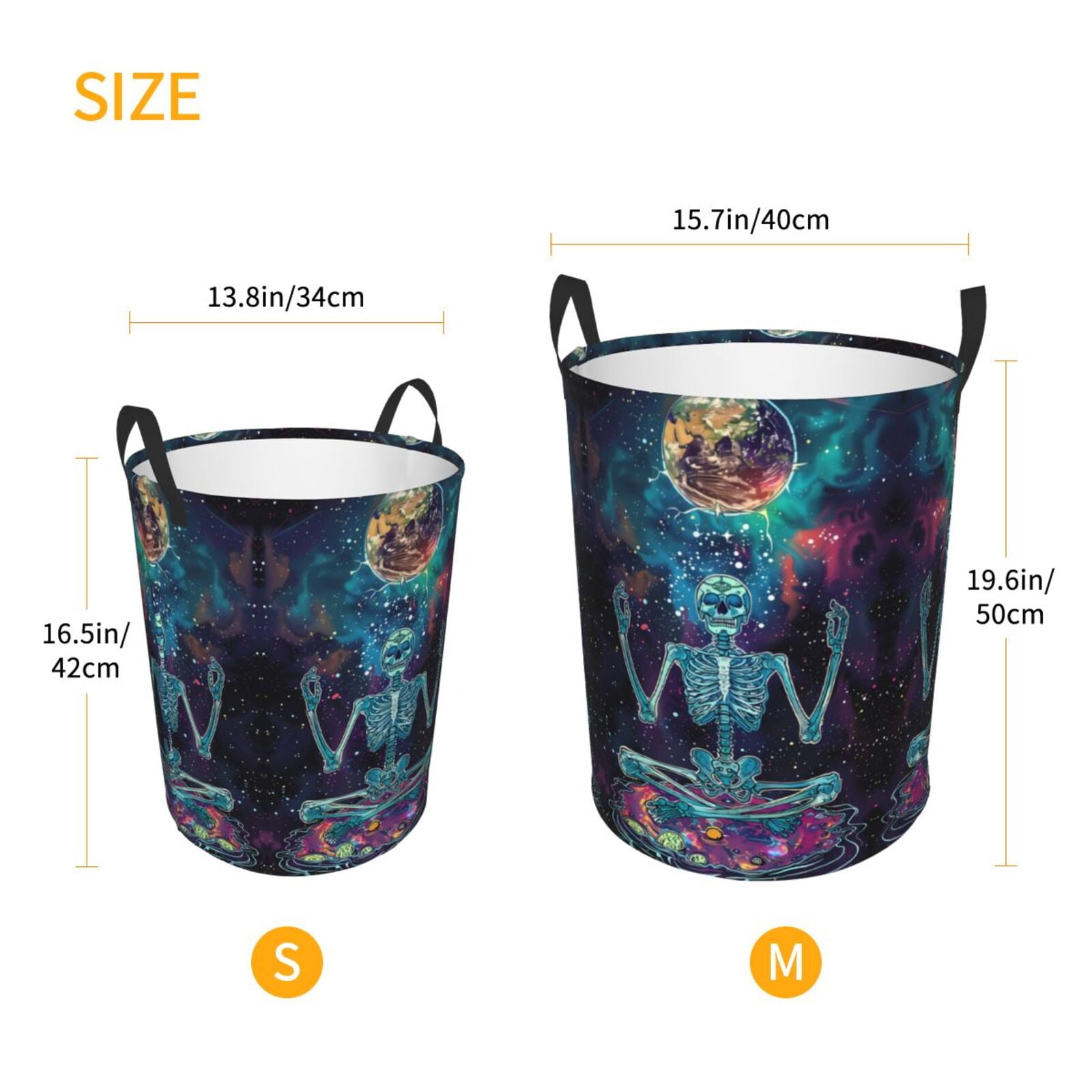 Large Laundry Basket with Handles - Space Skeleton Meditation Kids Baby Dirty Clothes Laundry Hamper for Bedroom Aesthetic