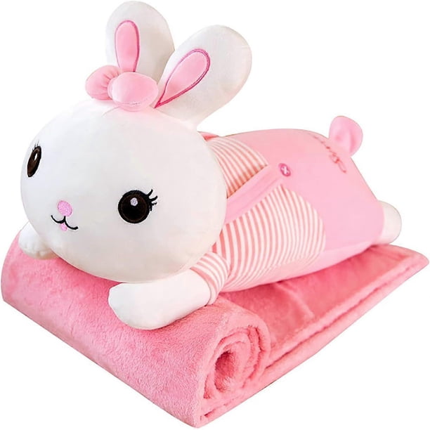 Plush Toy Blanket Set Stuffed Animal Bunny Doll Plushie Bunny Doll, Children\'s Gifts Rabbit (Pink-Rabbit, 23.5")