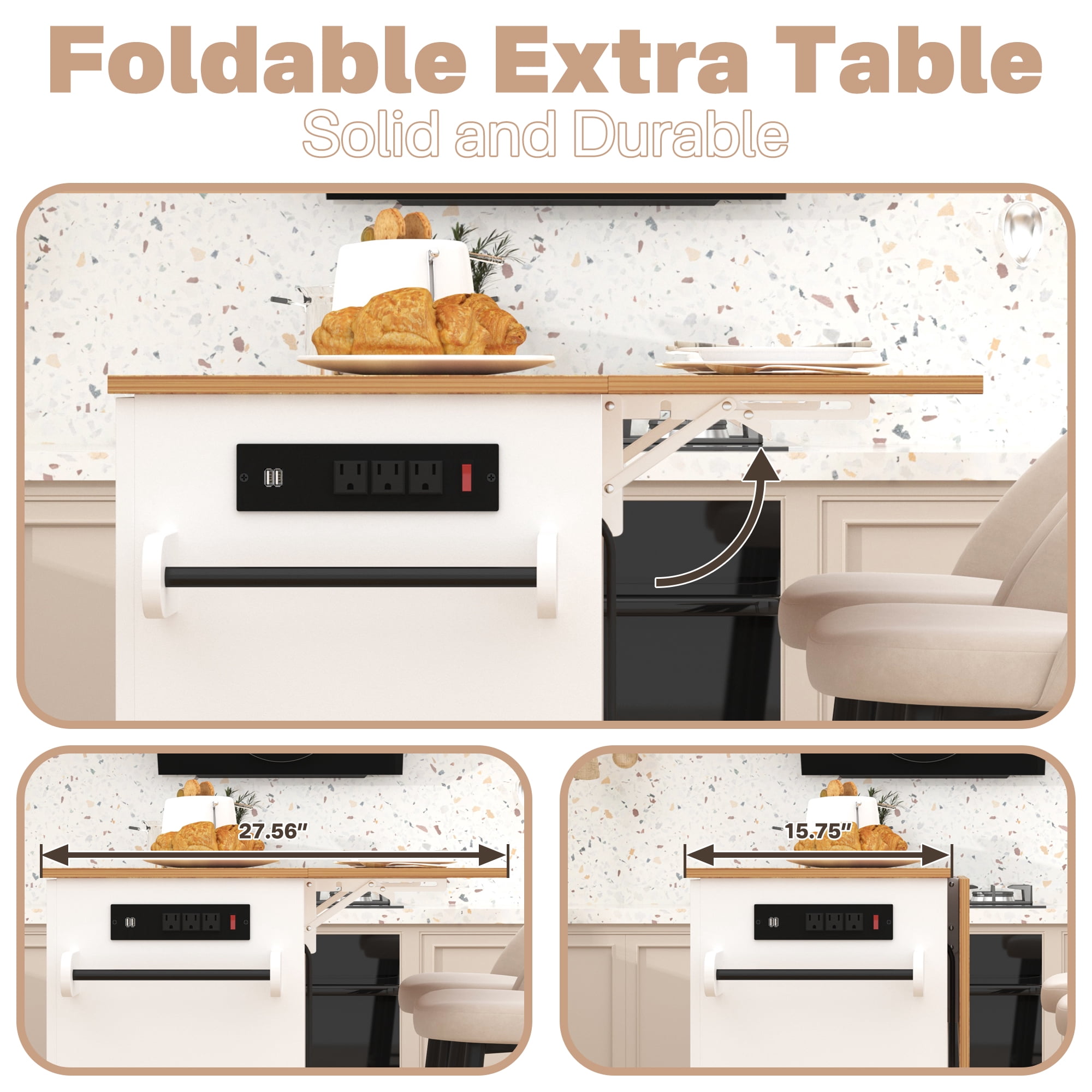 NAIYUFA Kitchen Island with Wheels & Adjustable Shelf,Modern Kitchen Islands with Power Outlets,Door Storage Cabinet,Drawers