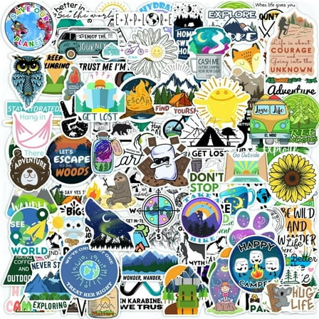 100 Outdoor Stickers for Water Bottles, EL NIDO Water Bottle Stickers, Mountain stickers, Waterproof Stickers, Vinyl Stickers