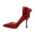 thumbnail image 3 of XYD Women Graceful Pointed Closed Toe Bow Side Pumps Stiletto High Heels Slip-on D'Orsay Elegant Bridal Ladies Shoes Size 13 Red, 3 of 5