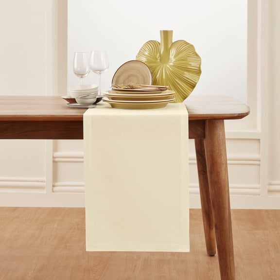 Solino Home Ivory Table Runner 108 Inches Long - Dru Cotton Linen Dining Table Runner 14 x 108 Inch for Spring, Easter, Mothers Day - Handcrafted and Machine Washable