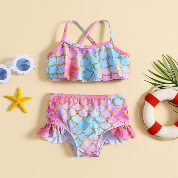 RTKFRFL Swimsuits For Teens 2 Piece Colorful Print Cross Back Halter Cute Bikini Set Summer Beach Beachwear Swimwear Bathing Suit