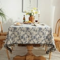 thumbnail image 3 of Nvzi Mantel pequeño con estampado azul, estilo campestre fresco, para mesa de té, mantel de encaje de ganchillo (260 x 140 cm), 3 of 4