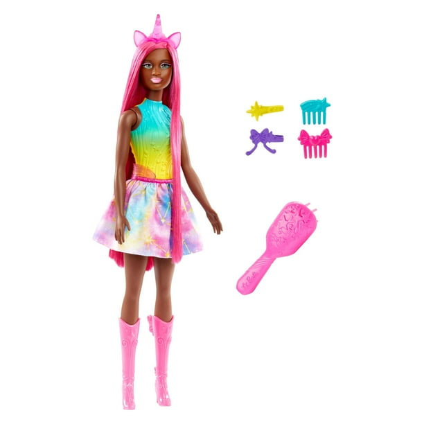 Barbie Unicorn Doll with 7-Inch-Long Magenta Fantasy Hair & Colorful Accessories for Styling Play, Unicorn Headband & Tail