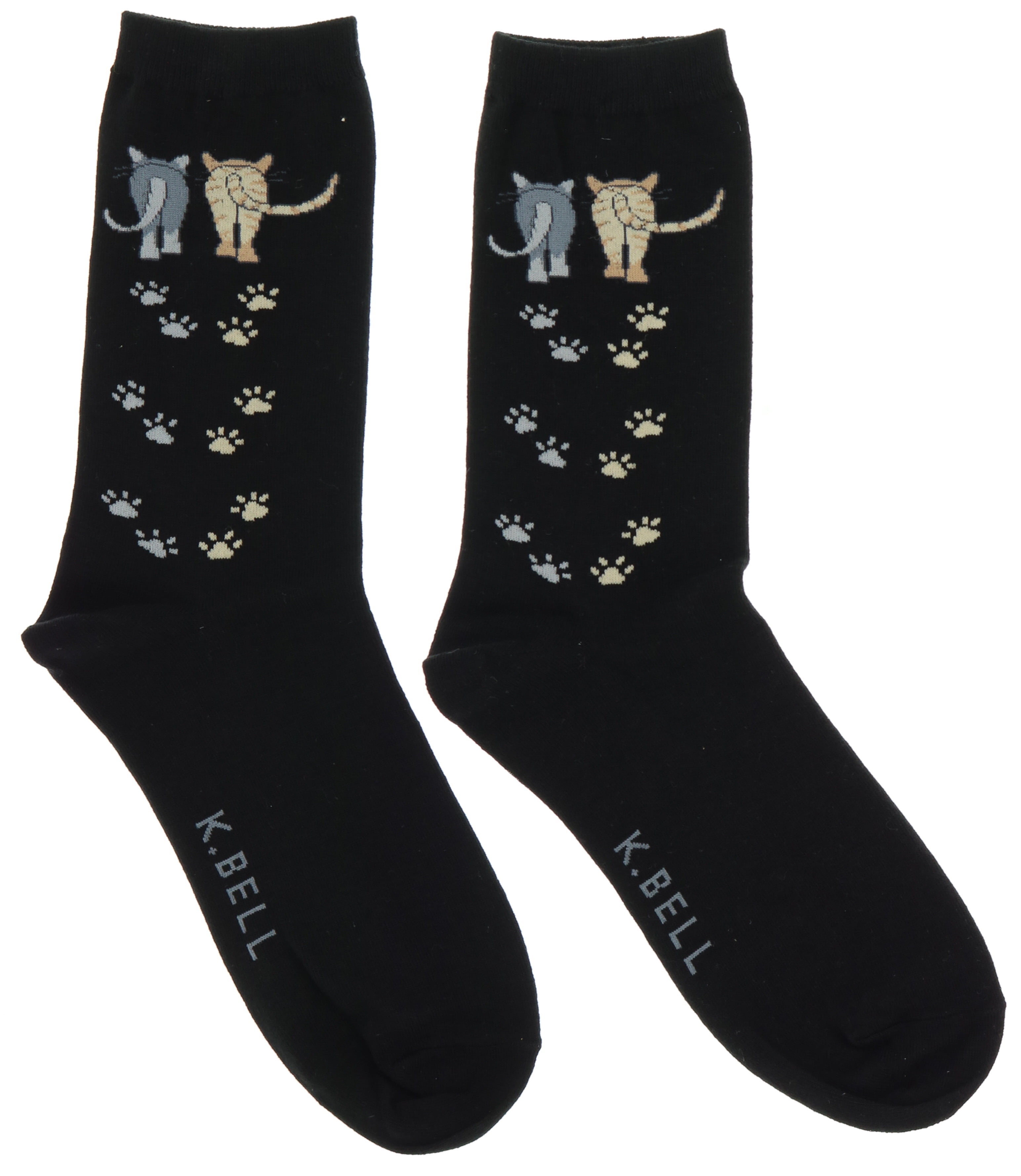 K. Bell Women's Cotton Blend Crew Sock Pair Of Cat Tracks