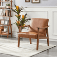 thumbnail image 3 of Alden Design Mid-Century Modern Accent Chair with Wooden Frame, Light Brown Faux Leather, 3 of 8