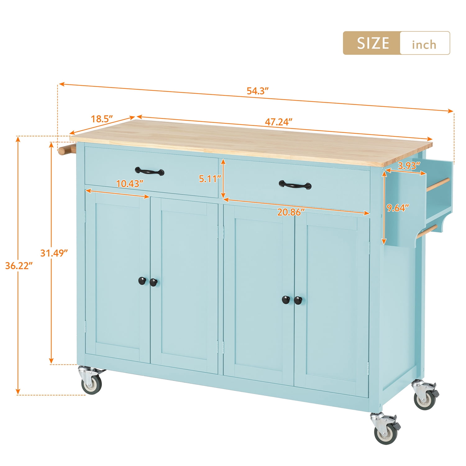 Kadyn Moveable Kitchen Island Cart, Rolling Bar Cart with 4 Door Cabinet and Two Drawers and 2 Locking Wheels, Kitchen Cart for Kitchen, Green Kadyn Moveable Kitchen Island Cart, Rolling Bar Cart with 4 Door Cabinet and Two Drawers and 2 Locking Wheels, Kitchen Cart for Kitchen, Green